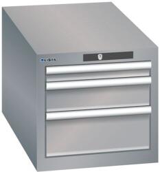 Lista műhelyfiókos szekrény, 3 fiók: 1x50mm + 1x100mm + 1x150mm, 411x725x383 mm, szürke/ezüst