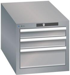 Lista műhelyfiókos szekrény, 3 fiók: 2x75mm + 1x150mm, 411x725x383 mm, szürke/ezüst
