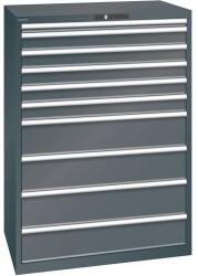 Lista műhelyfiókos szekrény, 1023x725x1450 mm, 10 fiók, fekete