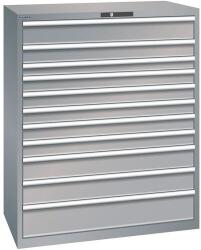 Lista műhelyfiókos szekrény, 1193x725x1450 mm, 200kg, 11 fiók, szürke/ezüst