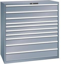 Lista műhelyfiókos szekrény, 1431x725x1450 mm, 10 fiók, fluoreszkáló szürke