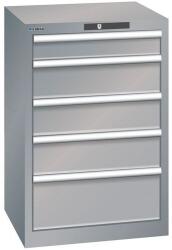 Lista műhelyfiókos szekrény, 5 fiókkal, 564x572x850 mm, szürke/ezüst