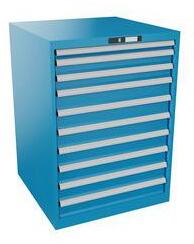 Lista műhelyfiókos szekrény, 10 fiók, teherbírás 75kg, 717x725 mm, kulcsos nyitás