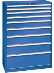 Lista műhelyfiókos szekrény, teherbírás 75 kg, 9 fiók, rikító kék