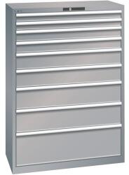 Lista műhelyfiókos szekrény, teherbírás 75 kg, 9 fiók, szürke/ezüst