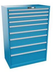 Lista műhelyfiókos szekrény, teherbírás 75 kg, 9 fiók, világoskék