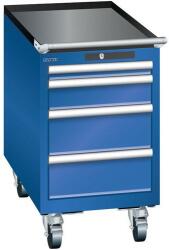 Lista mobil műhelyfiókos szekrény, 4 fiókkal, 411x725x723 mm, rikítókék