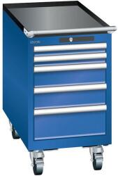 Lista mobil műhelyfiókos szekrény, 5 fiókkal, 411x725x723 mm, rikítókék