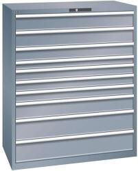 Lista műhelyfiókos szekrény, 1193x725x1450 mm, 200kg, 10 fiók, sötétszürke