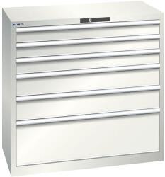 Lista műhelyfiókos szekrény, teherbírás 75 kg, 6 fiók, világosszürke