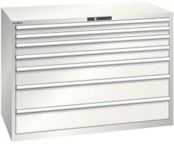Lista műhelyfiókos szekrény, 1431x725x1000 mm, 200kg, 7 fiók, világosszürke