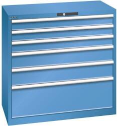 Lista műhelyfiókos szekrény, teherbírás 75 kg, 6 fiók, kék