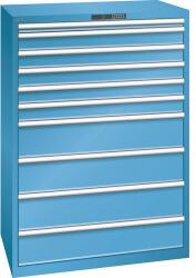 Lista műhelyfiókos szekrény, 10 fiók, teherbírás 200 kg, 1023x725 mm, kódnyitás