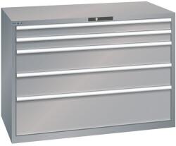 Lista műhelyfiókos szekrény, 1431x725x1000 mm, 200kg, 5 fiók, szürke/ezüst