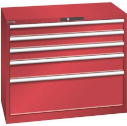 Lista műhelyfiókos szekrény, teherbírás 75 kg, 5 fiók, piros
