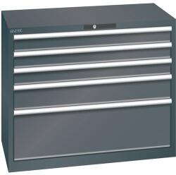 Lista műhelyfiókos szekrény, teherbírás 75 kg, 5 fiók, fekete