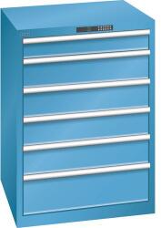 Lista műhelyfiókos szekrény, 6 fiók, teherbírás 75kg, 717x725 mm, kódnyitás