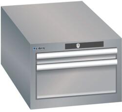Lista műhelyfiókos szekrény, 2 fiók: 1x50mm + 1x150mm, 411x725x283 mm, szürke/ezüst