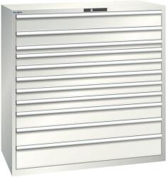 Lista műhelyfiókos szekrény, 1431x725x1450 mm, 11 fiók, világosszürke