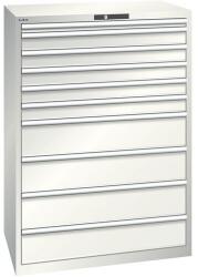 Lista műhelyfiókos szekrény, 1023x725x1450 mm, 10 fiók, világosszürke