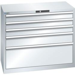 Lista műhelyfiókos szekrény, teherbírás 75 kg, 5 fiók, szürke