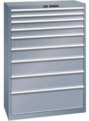Lista műhelyfiókos szekrény, teherbírás 75 kg, 9 fiók, sötétszürke