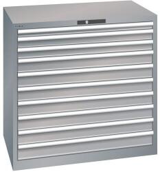Lista műhelyfiókos szekrény, 1023x725x1000 mm, 10 fiók, 200kg, szürke/ezüst