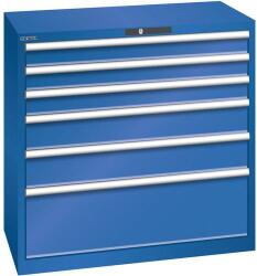 Lista műhelyfiókos szekrény, teherbírás 75 kg, 6 fiók, rikító kék