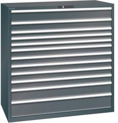 Lista műhelyfiókos szekrény, teherbírás 200 kg, 12 fiók, fekete