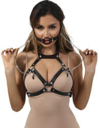 SUBBLIME - bőrszíjas mellbimbócsipesz fekete színben