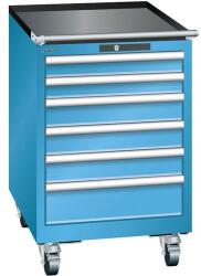 Lista mobil műhelyfiókos szekrény, 6 fiókkal: 2x75mm + 3x100mm + 1x150mm, világoskék
