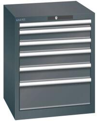 Lista műhelyfiókos szekrény, 6 fiókkal, 564x572x700 mm, fekete