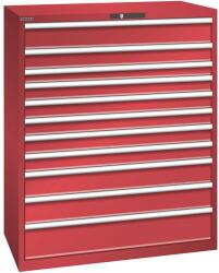 Lista műhelyfiókos szekrény, 1193x725x1450 mm, 200kg, 11 fiók, piros
