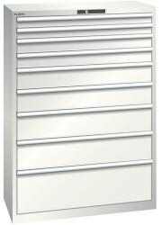 Lista műhelyfiókos szekrény, teherbírás 75 kg, 9 fiók, világosszürke