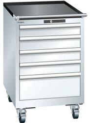 Lista mobil műhelyfiókos szekrény, 5 fiókkal: 4x100mm + 1x200mm, fehér