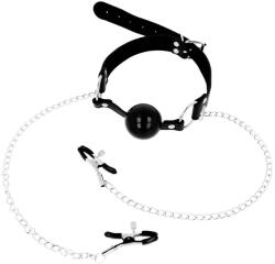  OHMAMA FETISH - fekete golyó gag mellbimbó csipeszekkel