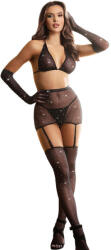  SUBBLIME - fekete halhálós bodystocking kesztyűvel és gyémántokkal
