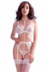  CHILIROSE - fehér melltartó és harisnya szett fűzővel