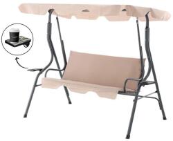  Kerti hintaágy 3 személyes 170×110×153 cm sötétbézs, italtartós