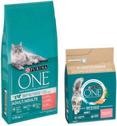 ONE 9, 75kg PURINA ONE Adult lazac & teljes kiőrlésű gabona száraz macskatáp+2, 8kg száraztáp ingyen