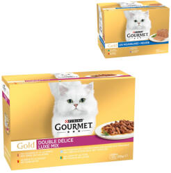 Gourmet 96x85g Gourmet Gold Luxus Mix nedves macskatáp+24x85g macskatáp ingyen