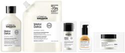 L'Oréal Csomag: L'Oréal Professionnel Serie Expert Metal Detox sampon fémes részek eltávolítására a hajból, minden típusú szőkített, festett vagy balayage hajra, szulfátmentes, 300 ml + Sampon utántöltő, 800 
