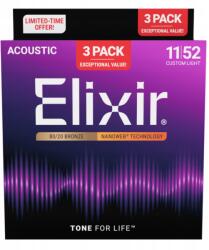 Elixir 16564 Nanoweb 11-52 3-Pack Akusztikus gitárhúrok (16564)