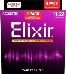 Elixir 16568 Nanoweb 11-52 3-Pack Akusztikus gitárhúrok (16568)