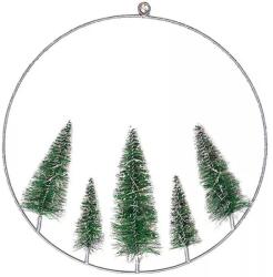 DekorTrend Fém ablakdísz fenyőfákkal, 30 cm, 30 led, meleg fehér, elemes, KDA 011