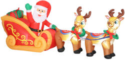 AOSOM Felfújható Mikulás rénszarvas szánon 2, 4 m, LED világítással, IP44 vízálló kültéri dekoráció