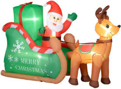 AOSOM Felfújható Mikulás rénszarvassal és szánnal LED világítással, kültéri használatra 210x80x140 cm