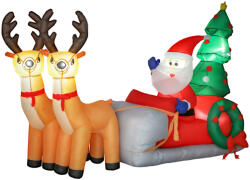 AOSOM Felfújható karácsonyi dekoráció Mikulás rénszarvas szánon, 216 cm, LED világítással, IP44 kültéri kivitel