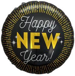 Mezőfi Team Kft Happy New Year, fólia lufi, gömb, fekete, csillagfény, 45 cm