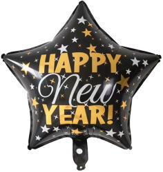 Mezőfi Team Kft Happy New Year, fólia lufi, csillag, fekete, 45 cm